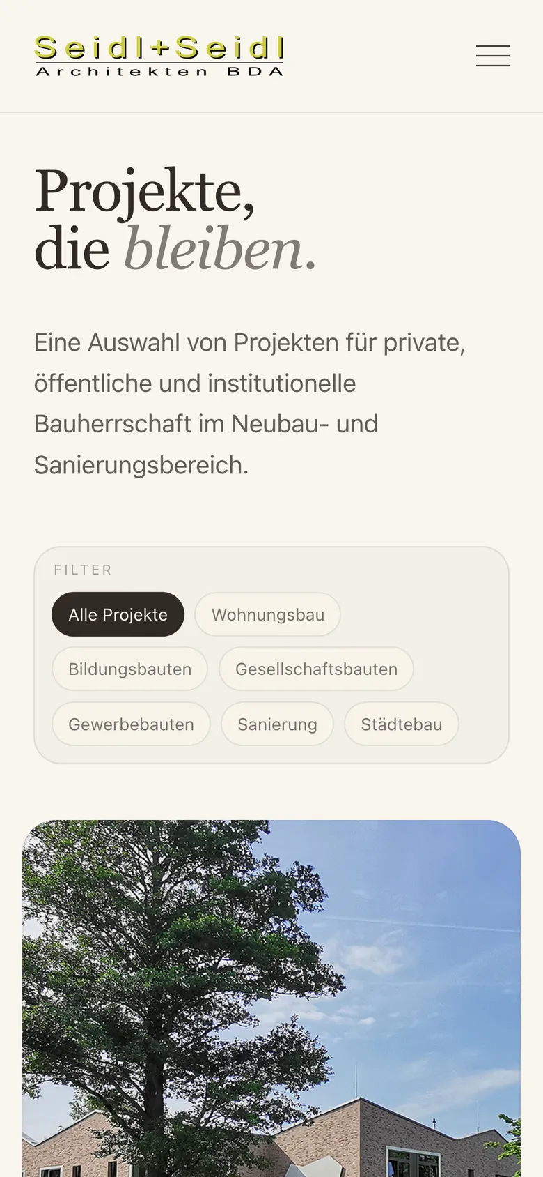 Projektübersicht von Seidl+Seidl Architekten auf dem Smartphone